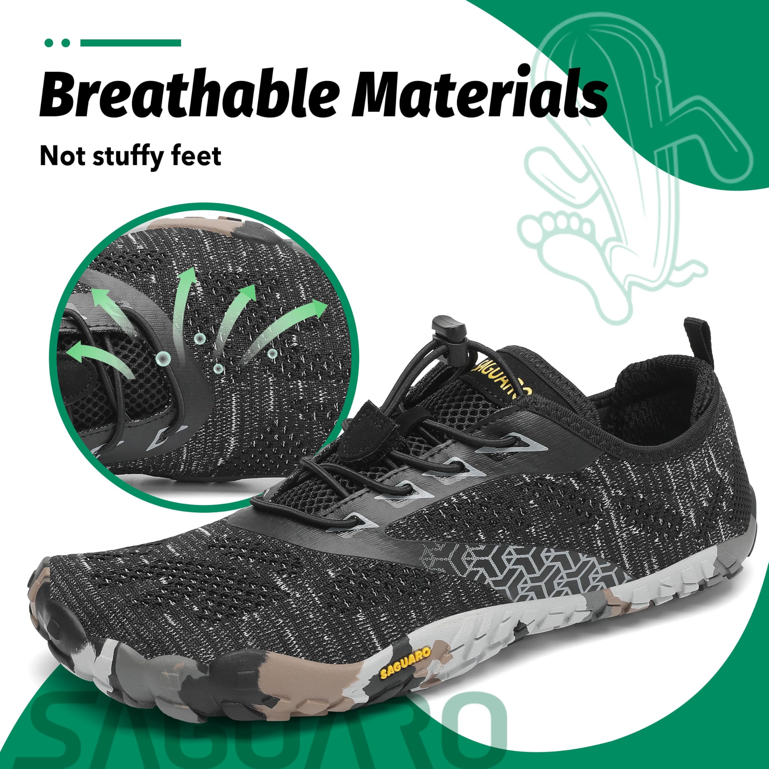 SAGUARO Barfußschuhe Damen Herren Zehenschuhe Traillaufschuhe Weich Bequem Barfussschuhe Fitnessschuhe Männer Frauen Trainingsschuhe für Joggen Laufen Wandern, Tinte Schwarz, 43 EU 3