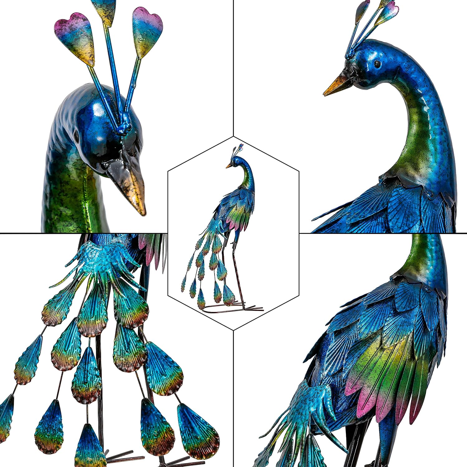 TERESA'S COLLECTIONS Large Garden Ornaments Outdoor, Gifts for Women Gorgeous Standing Metal Peacock Garden Statues - Image 4
