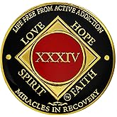 Simply Minimal NA 34 Year Medallion, Narcotics Anonymous Coin, Gold Color Plated Recovery Token