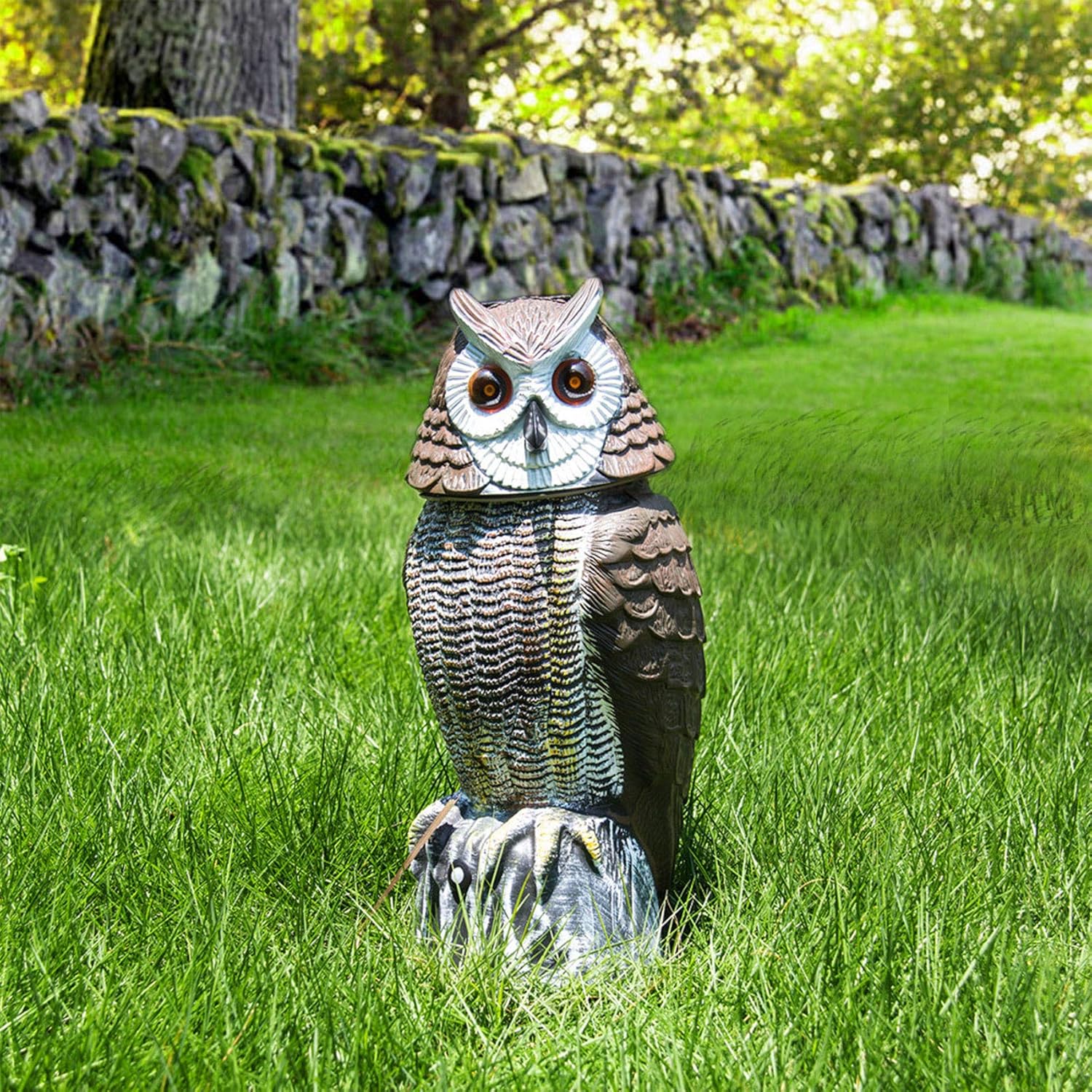 Redeo Solar Powered Owl Decoy Scarecrow Bird Repellent Rabbit Repeller with Flashing Eyes & Scary Sound & Rotating Head 10-16 ft Motion Activated : Garden & Outdoor