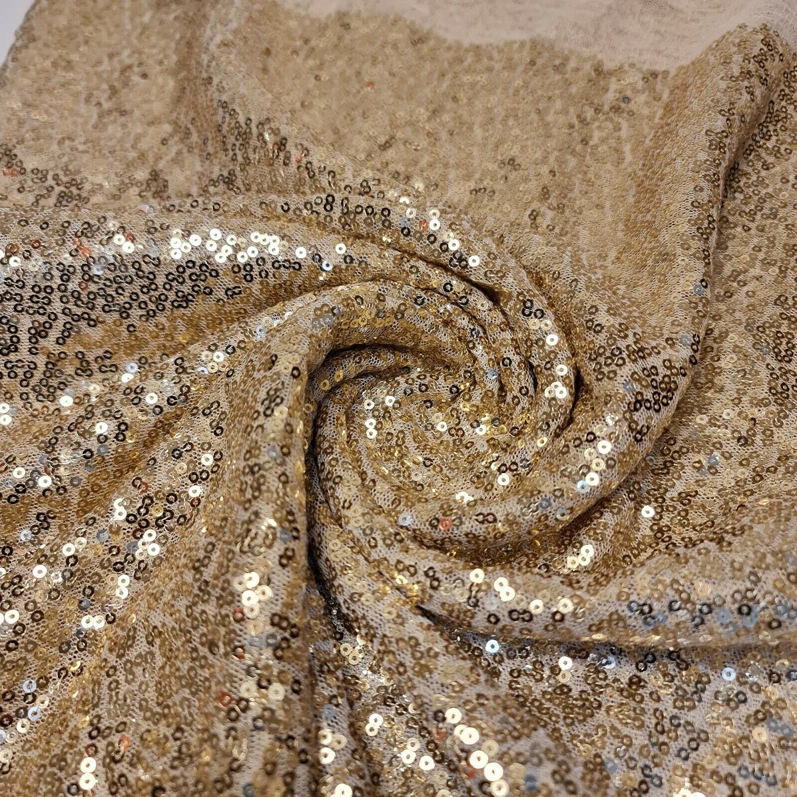 Sparkly Sequin Shiny Bling Decorations Dress Craft Fabric Material 58" Net with - 130cm Wide Sold As 1 Meter Pre - Cut Lengths (Available in 21 Colours) (Champagne Gold)