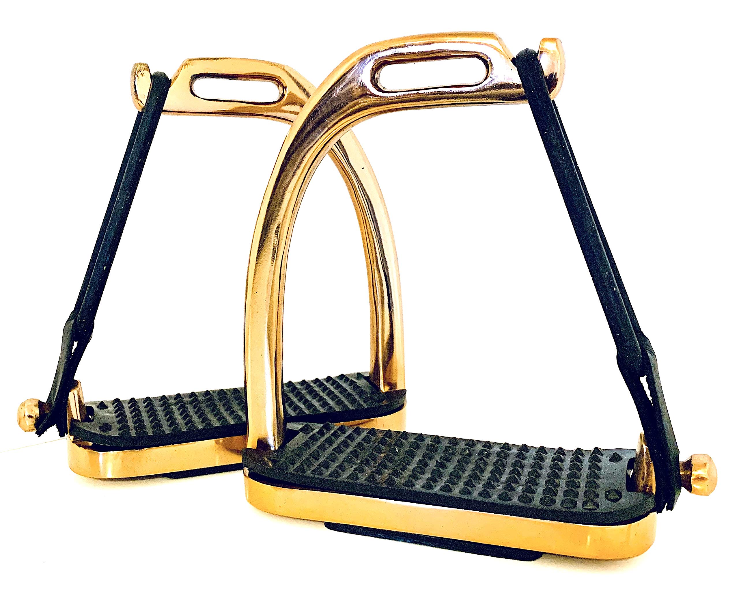 EXTREME PEACOCK ROSE GOLD Gloss Fillis Safety STIRRUPS Horse Riding S/Steel With Black Treads 4" - 4.75" (Rose Gold, 4 Inches)