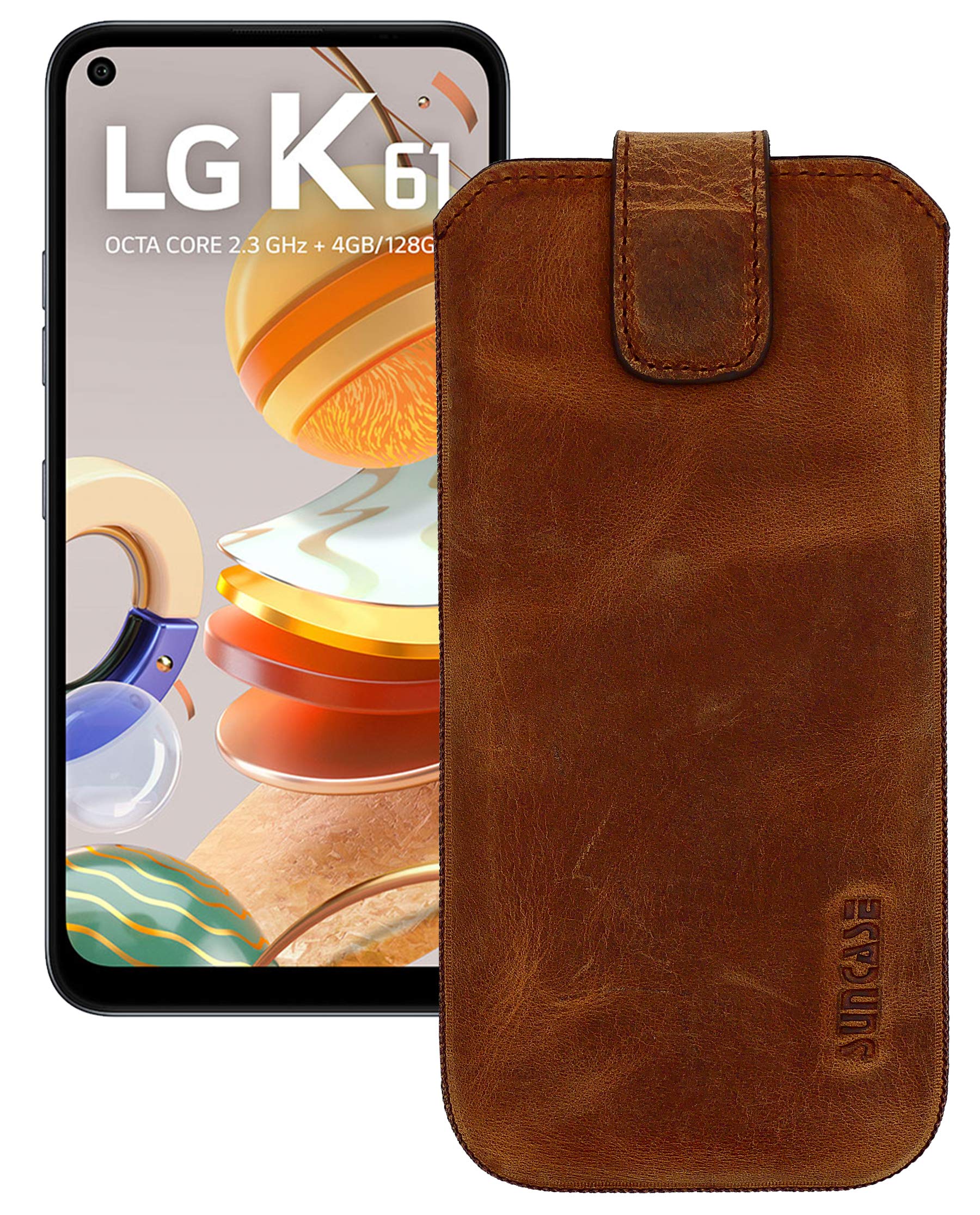 Suncase Case Compatible with LG K61 Case with Additional Case / Shell / Bumper Flap with Pull-Up Strap / Leather Antique Coffee