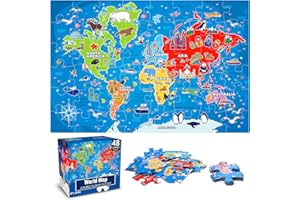 IFLOVE Jumbo Floor Puzzle for Kids,World Map Jigsaw Geography Puzzles,48 Piece Globe Atlas Puzzle with Continents,United States Puzzle for Ages 3-5,Preschool Learning Toys Gift for 4-8 Years Old