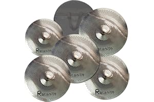 Resanito Low Volume Cymbal Pack Mute Cymbal Set, 14"hi-hat+16"crash+18"crash+20"ride (5 pieces) with FREE Cymbal Bag, Chrome