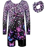 Belovance Gymnastics Leotards for Girls Toddler Tumbling Outfits Kids Long Sleeves Biketard Sparkly Diamond Purple Hotpink
