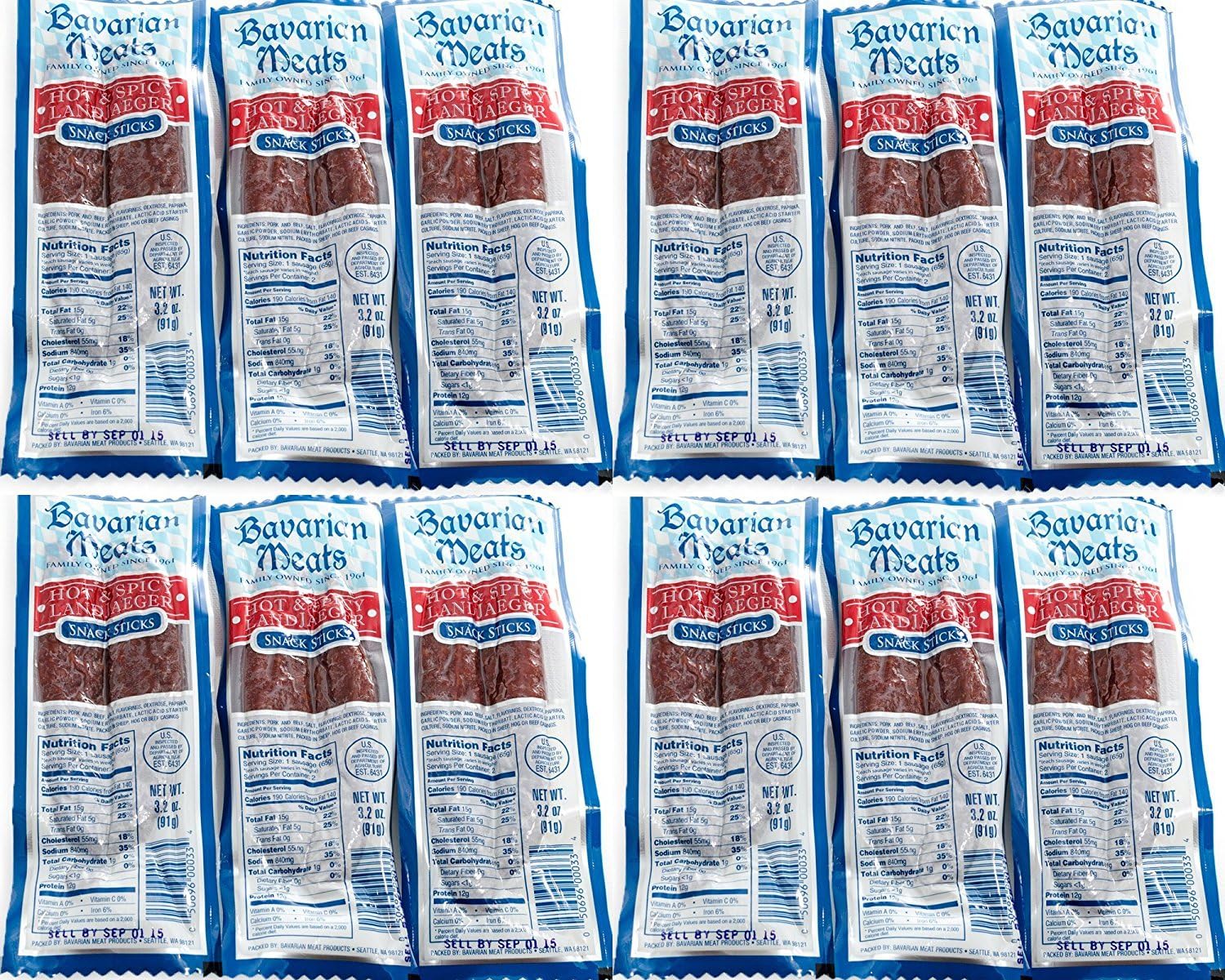 Bavarian Meats Landjaeger Hot and Spicy German Sausage 12 - 2 Packs