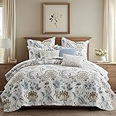 Levtex Home - Maileen Neutral Blue Quilt Set - King Quilt and Two King Shams - Floral - Taupe Blue and Cream - Quilt (106x92in.) and Shams (20x36in.) - Reversible - Cotton