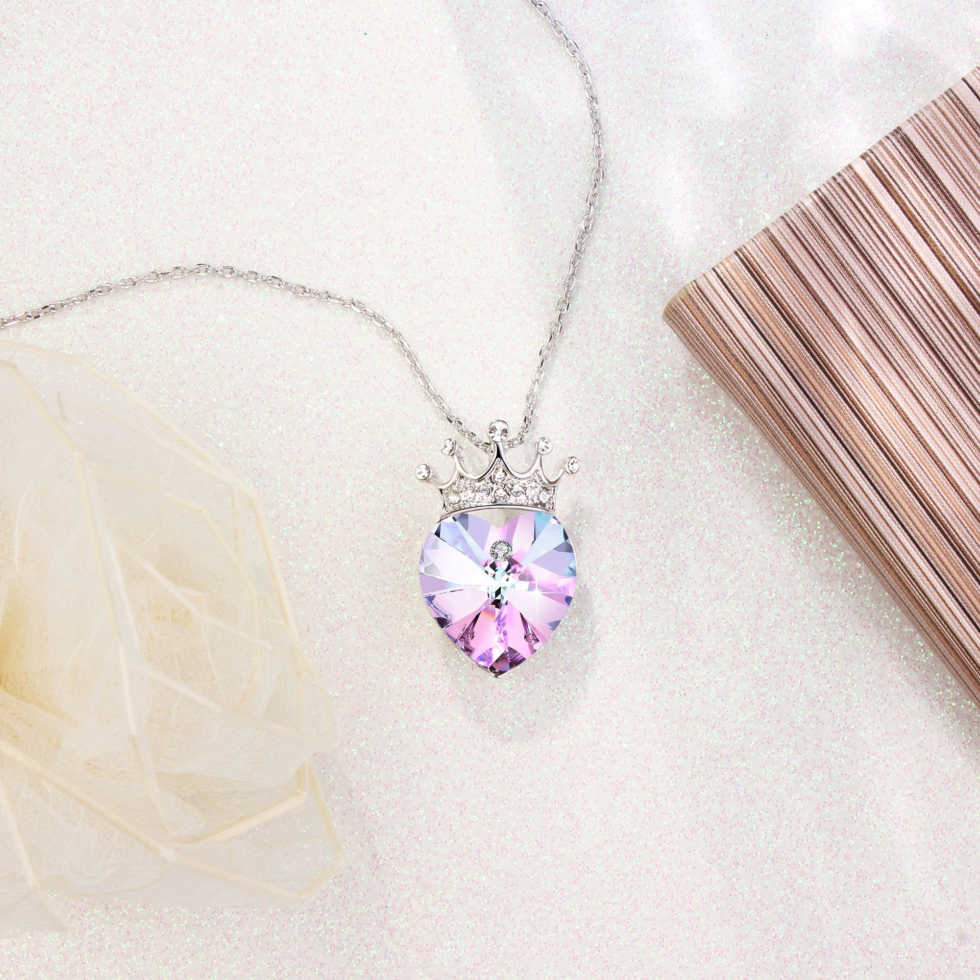 Angelady Love Queen Crown Purple Love Heart Pendant Necklace Chain with Amethyst for Women Girls, Gift for Mother Mom Wife Girlfriend, Crystal from Swarovski