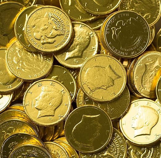 Solid Milk Chocolate Large Kennedy Gold Coins (1/2 Pound - 8 Oz)
