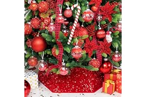 XmasExp Christmas Tree Collar, 33.5 inch Sequin Tree Skirt Stand Base Cover for Home Decor, Large Size 6 Piece, Red