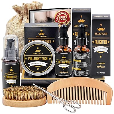 Beard Kit for Men Grooming &amp;amp; Care WBeard WashShampoo,2 Packs Beard Growth Oil,Beard Balm Leave-in Conditioner,Beard Comb,Beard Brush,Beard Scissor 100% Pure &amp;amp; Organic Beard Growth Kit