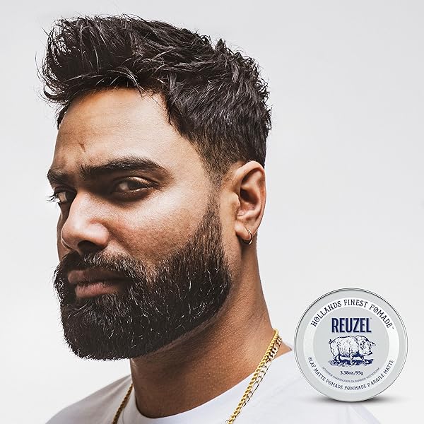 REUZEL CLAY MATTE POMADE, MEDIUM ALL DAY HOLD, WATER SOLUBLE STYLING, MATTE FINISH AND FLAKE FREE, EASY TO WASH OUT, FOR ALL HAIR TYPES