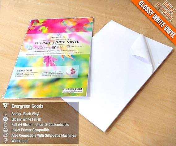 20 sheets high quality waterproof a4 vinyl pvc glossy white self
