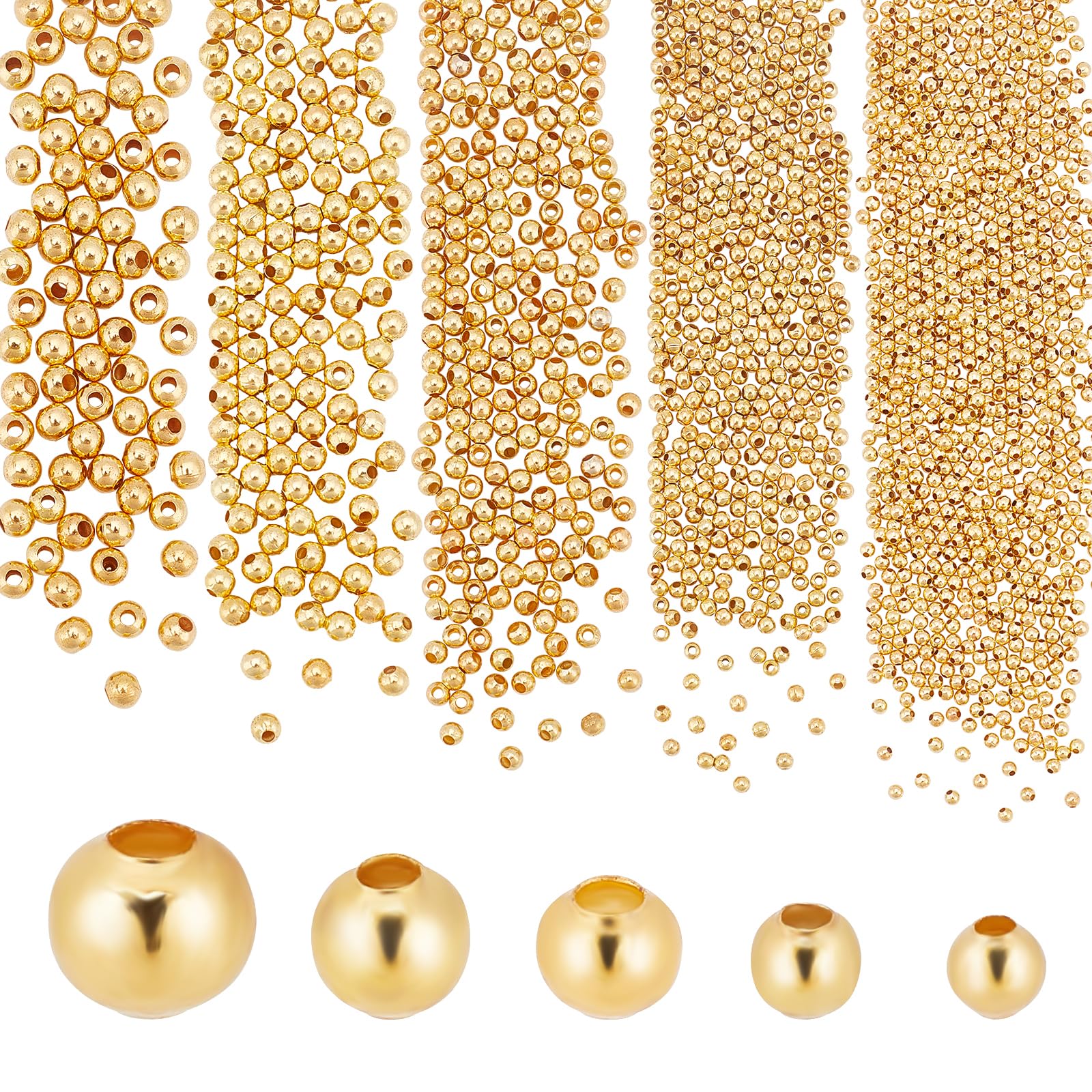 PH PandaHall 2355pcs Round Gold Iron Spacer Beads, 2-5mm, Perfect for Jewellery Making