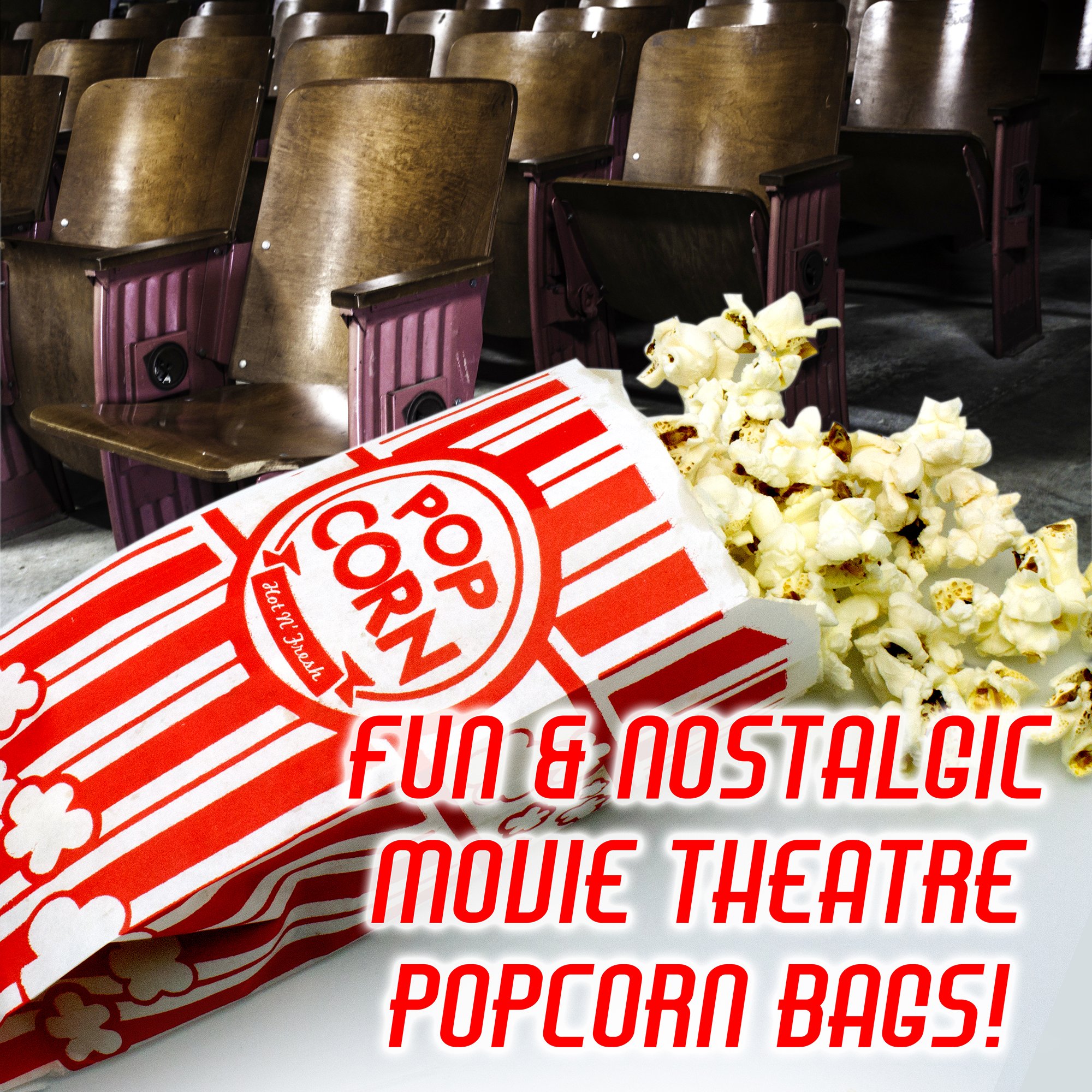 Popcorn Bags Coated for Leak/Tear Resistance. Single Serving 1oz Paper Sleeves in Nostalgic Red/White Design. Great Movie Theme Party Supplies or for Old Fashioned Carnivals & Fundraisers! (200)