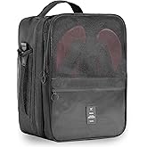 UPRIMEASY Large Shoe Bags for Travel Holds 4 Pair of Shoes, Shoe Storage Pouch with 3 Layers Compartments, Waterproof & Washable (Black)