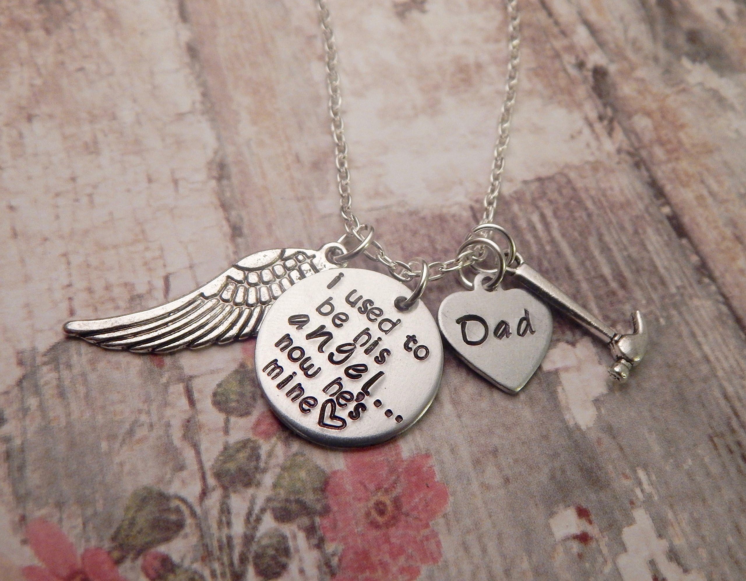 I Used To Be His Angel Custom Necklace with Hammer Charm - Father Memorial Necklace