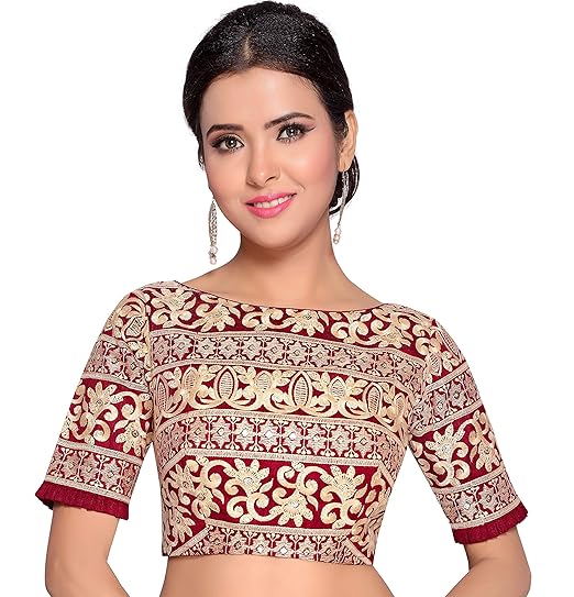 Women's Maroon Embroidered Saree Blouse
