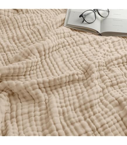 SE SOFTEXLY Couverture Mousseline 100% Coton 4 Couches – King Size 229x259 Cm – Café
