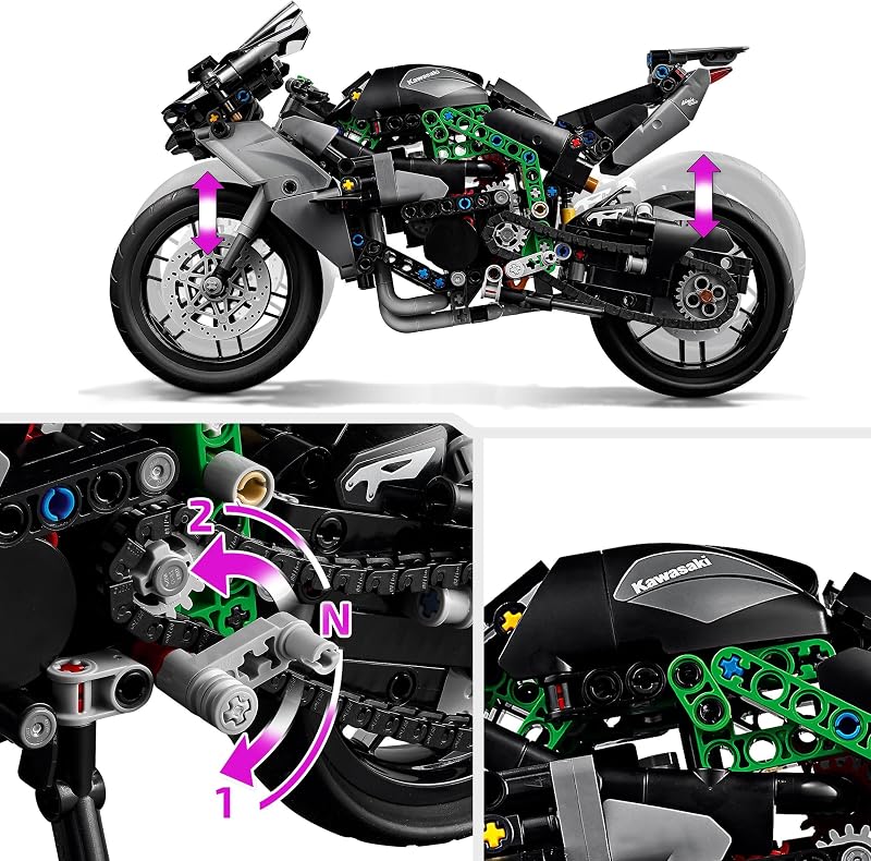 Brinquedo de construção lego technic motorcycle kawasaki ninja h2r, kit de modelo em escala de veículo colecionável, presente para meninos e meninas de 10 anos ou mais 42170 — foto 4 de 8