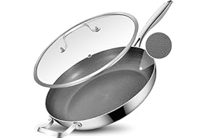 Inqibee 13-Inch Tri-Ply Hybrid Ceramic Non Stick Stainless Steel Frying Pan with Lid,Large Skillet,Induction Chef's Cooking P