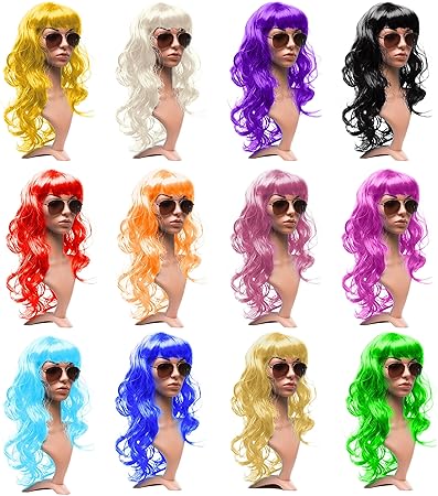 Sexy Langhaar Damen Perücke gewellt / lockig in schwarz für Fasching Karneval Motto Party - 13 Farben (Grün)