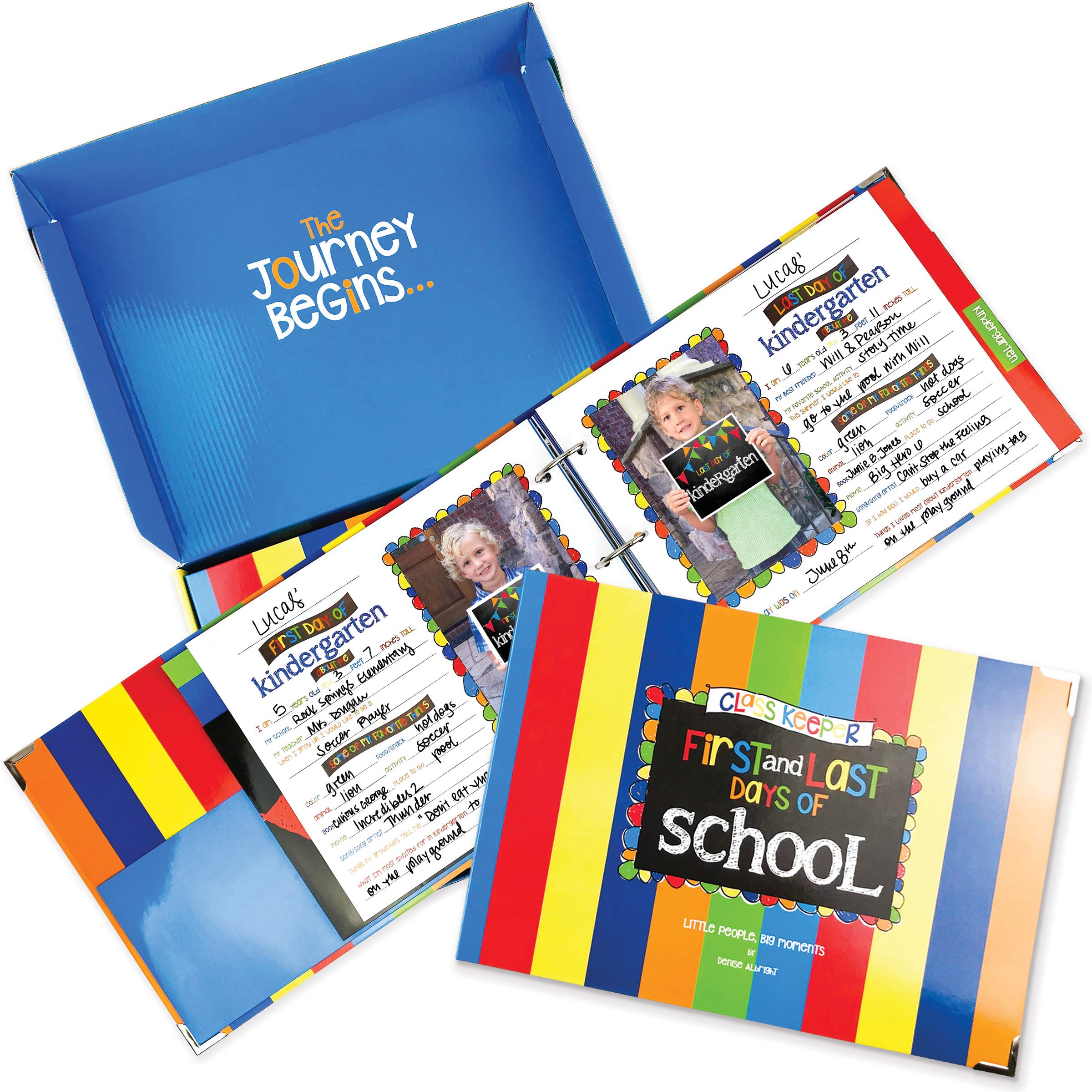 Photo 1 of Class Keeper School Memory Book, Primary Stripes Scrapbook Album for Kids - Preschool to College, Keepsake Pocket