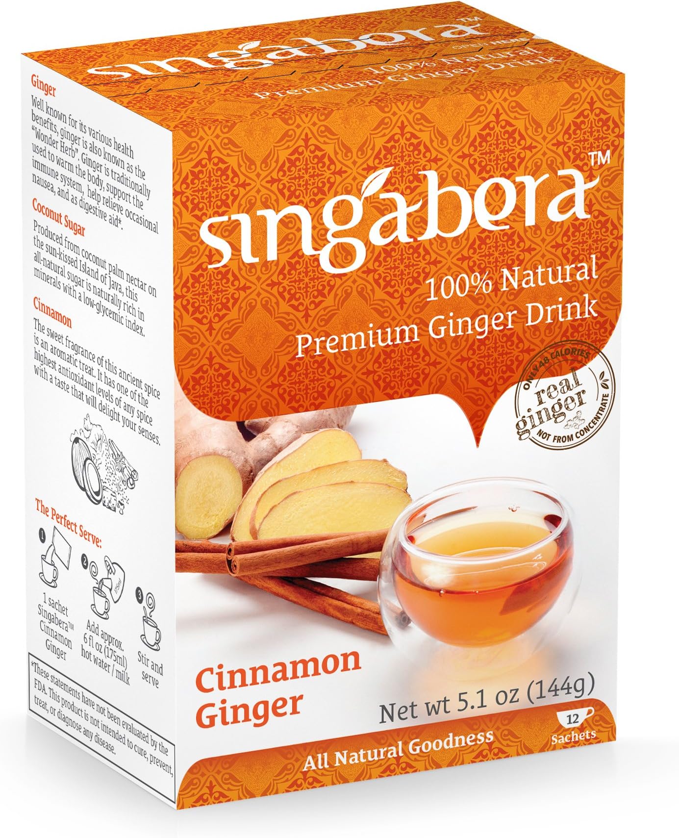 Singabera Ginger Drink Cinnamon Flavor (Pack of 6) 5.1oz