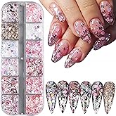 12 Grids Mixed Star Fragment Nail Art Glitters Sequins Holographic Heart Nail Sequins Hexagon Sparkles Stars Design Laser Nail Flakes Glitters Accessories for Women Manicure DIY Nail Decorations