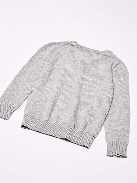 AMAZON ESSENTIALS UNISEX KIDS’ UNIFORM COTTON V-NECK SWEATER, LIGHT GREY HEATHER, SMALL