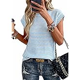 PRETTYGARDEN Women's 2026 Spring Vest Tops Cap Sleeve Striped Shirt Knit Tank Top Summer Beach Vacation Clothes