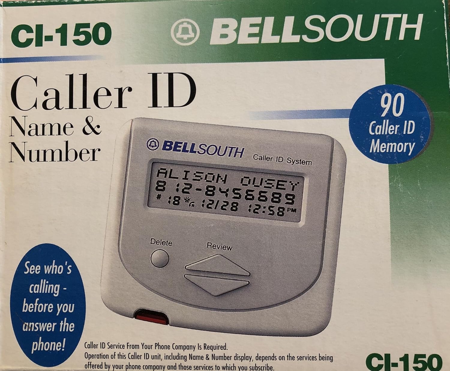BELLSOUTH CI-150 Caller ID With 90 Name/Number Memory: Electronics