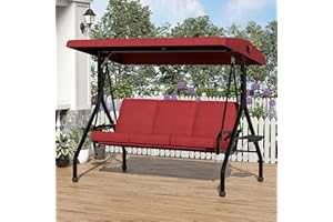 Garvee 3-Seat Outdoor Porch Swing, 2-in-1 Patio Swing Chair with Thickened Removable Cushions, Adjustable Canopy & Cup Holder