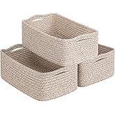 Goodpick Baskets for Organizing, Storage Basket for Shelves, Baskets for Gifts, Woven Bakset 3 Pack for Living Room, 11 x 7 x 4.5 in, White & Brown