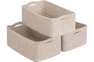 Goodpick Baskets for Organizing, Storage Baskets for Shelves, Toy Storage, Home Decor, Woven Bakset 3 Pack for Living Room, 11 x 7 x 4.5 in, White & Brown