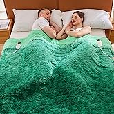 RUJIPO Heated Electric Blanket Faux Fur Queen Size with Fluffy Sherpa Back Dual Control, Warm Gift Soft Plush Heating Blankets with 10 Heat Settings, 5 Time Settings, ETL 84"x90",Forest Green