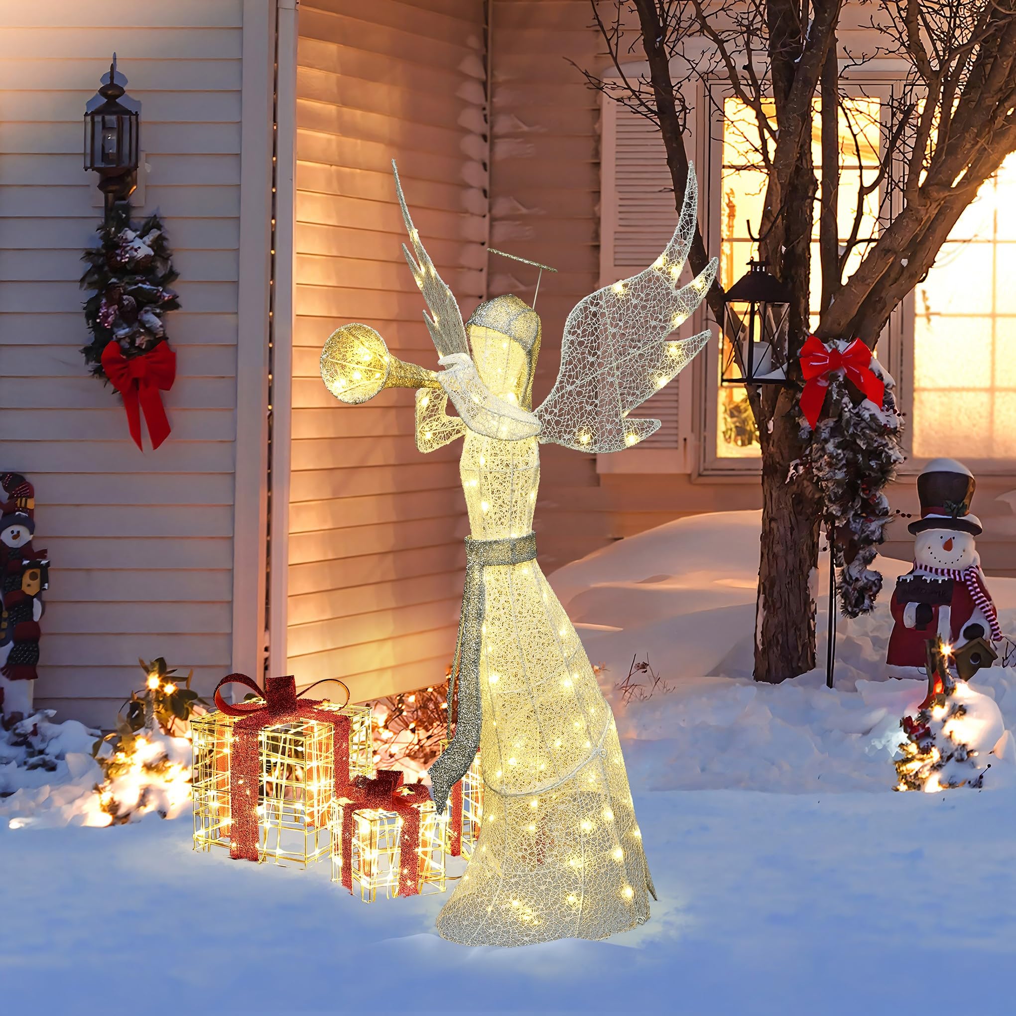Photo 1 of Picture used for reference Lighted Angel Outdoor Christmas Decorations, Angel with Trumpet Christmas Yard Decorations with 100 LED Lights, Illuminated Holiday Angel Figure for Xmas Lawn, Front Porch, Garden Decor