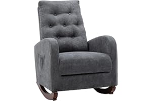 BOSTANA Rocking Chair Nursery,Upholstered Velvet Glider Chair with High Backrest & Rubber Wood Legs & Side Pocket,Rocker Armchair for Livingroom,Bedroom,Lounge,Babyroom