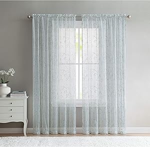 VCNY Home Elizabeth Embroidered Sheer Curtain Panel Sage 84 Inches