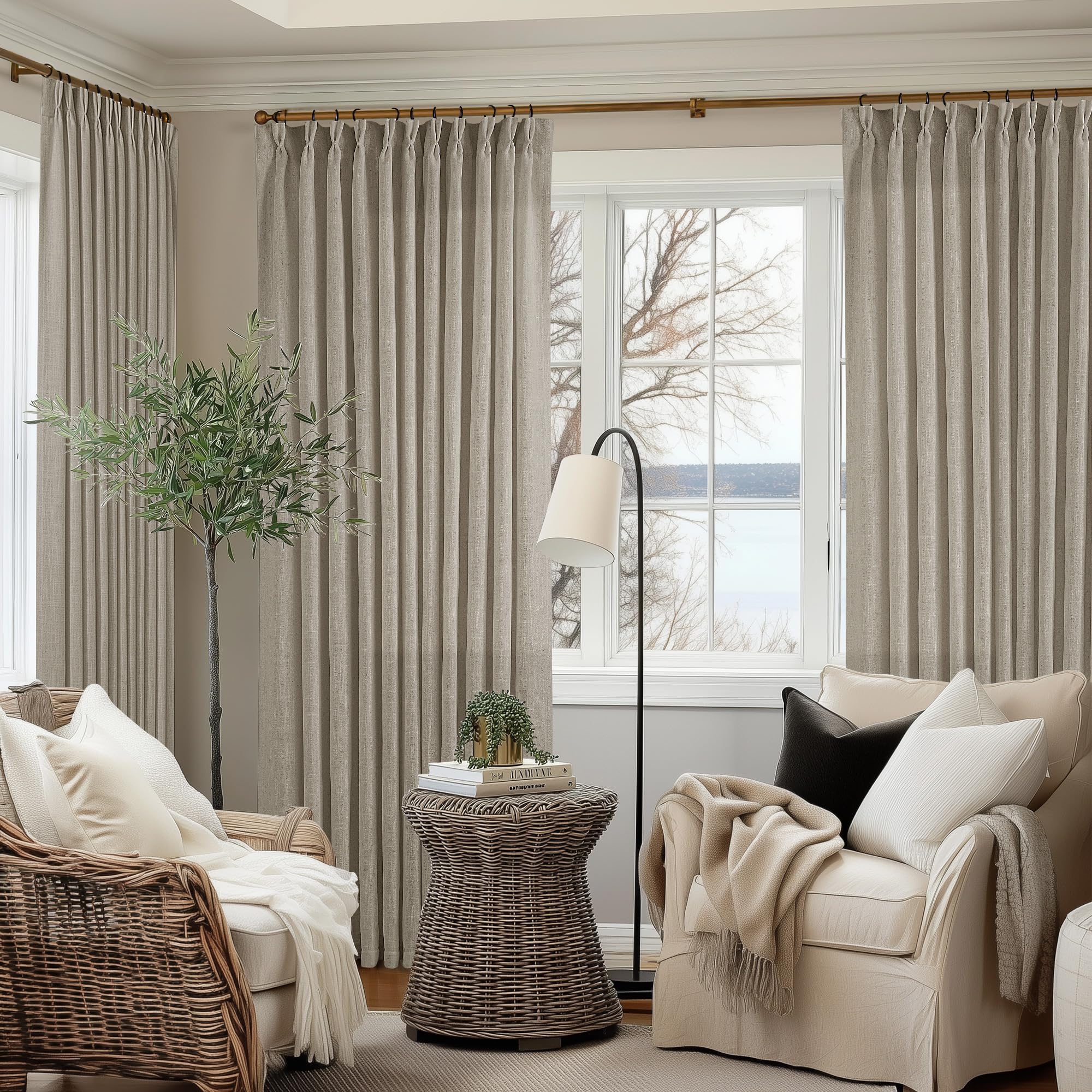 Photo 1 of Burlywood Birch 90 Inches Long 70 Inch Wide Curtains for Living Room Light Filtering Semi Sheer Modern Farmhouse Pleated Curtain Back Tab for Patio Sliding Door Dining Room Large Window 1 Panel 70x90