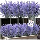 Ouddy Decor 24 Bundles Artificial Lavender Fake Flowers Faux Plastic Plants for Home Wedding Kitchen Garden Patio Window Box Office Table Centerpieces Indoor Outdoor Decor, Gray Purple