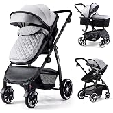Hagaday Baby Stroller, 2-in-1 Reversible Toddler Seat with Lie-Flat Mode | Foldable Convertible Newborn to Toddler Stroller,All-aluminum frame,Skin-friendly Breathable Fabric,All-terrain PU Rear Wheel