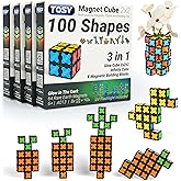 TOSY Magnet Cube 2x2 - 8 Blocks, 2in1 Toy: 2x2x2 Puzzle Cube and Customizable Infinity Cube, Easter Birthday Gifts for Kids/Grandkids, Glowing w/ UV Flashlight, STEM Toy, 4-Pack