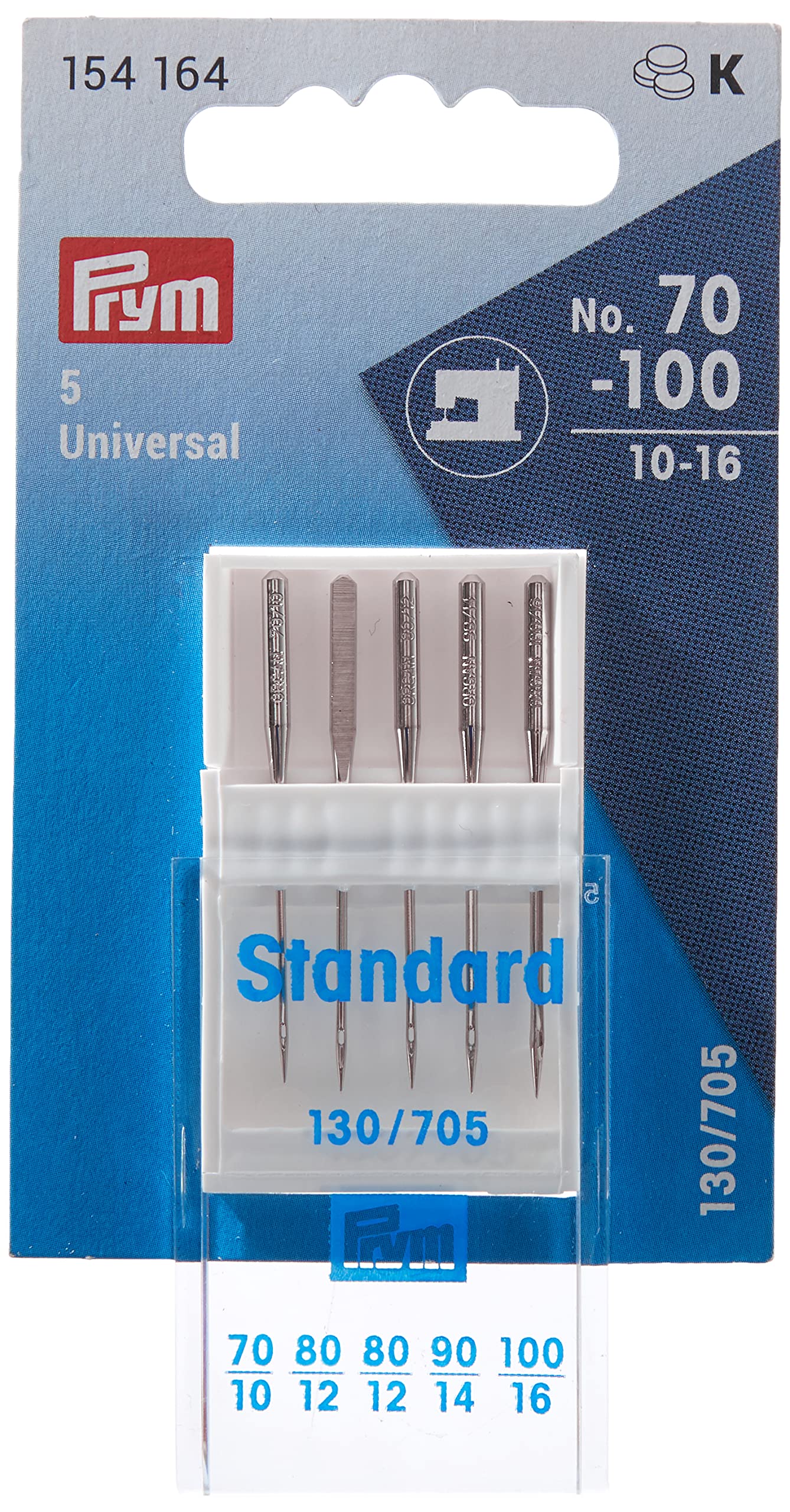 Prym Sewing Machine Needles, Silver, Standard, 130/705, No. 70-100