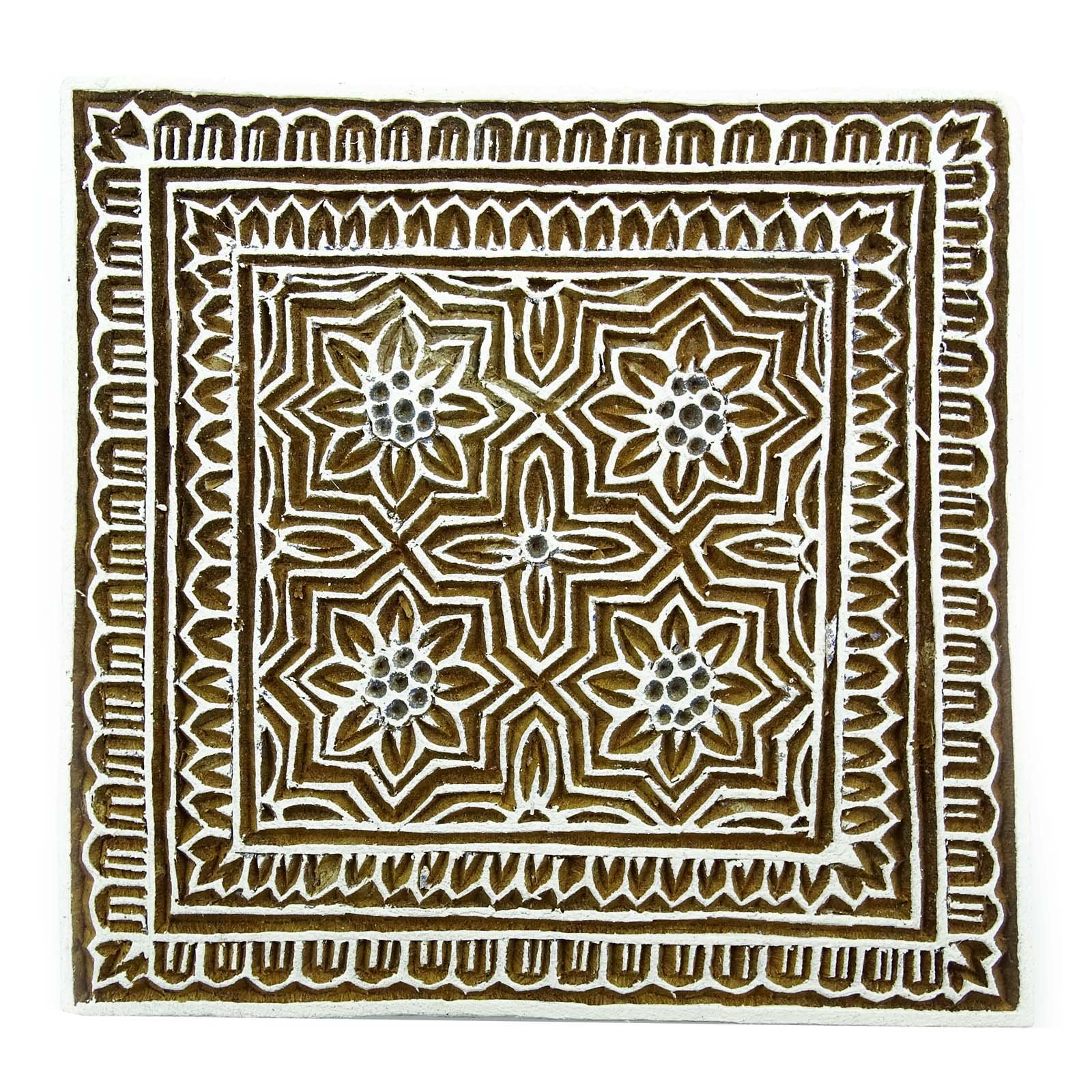 ibaexports Floral Handcarved Wooden Texile Printing Block Decorative Stamp Blockprint