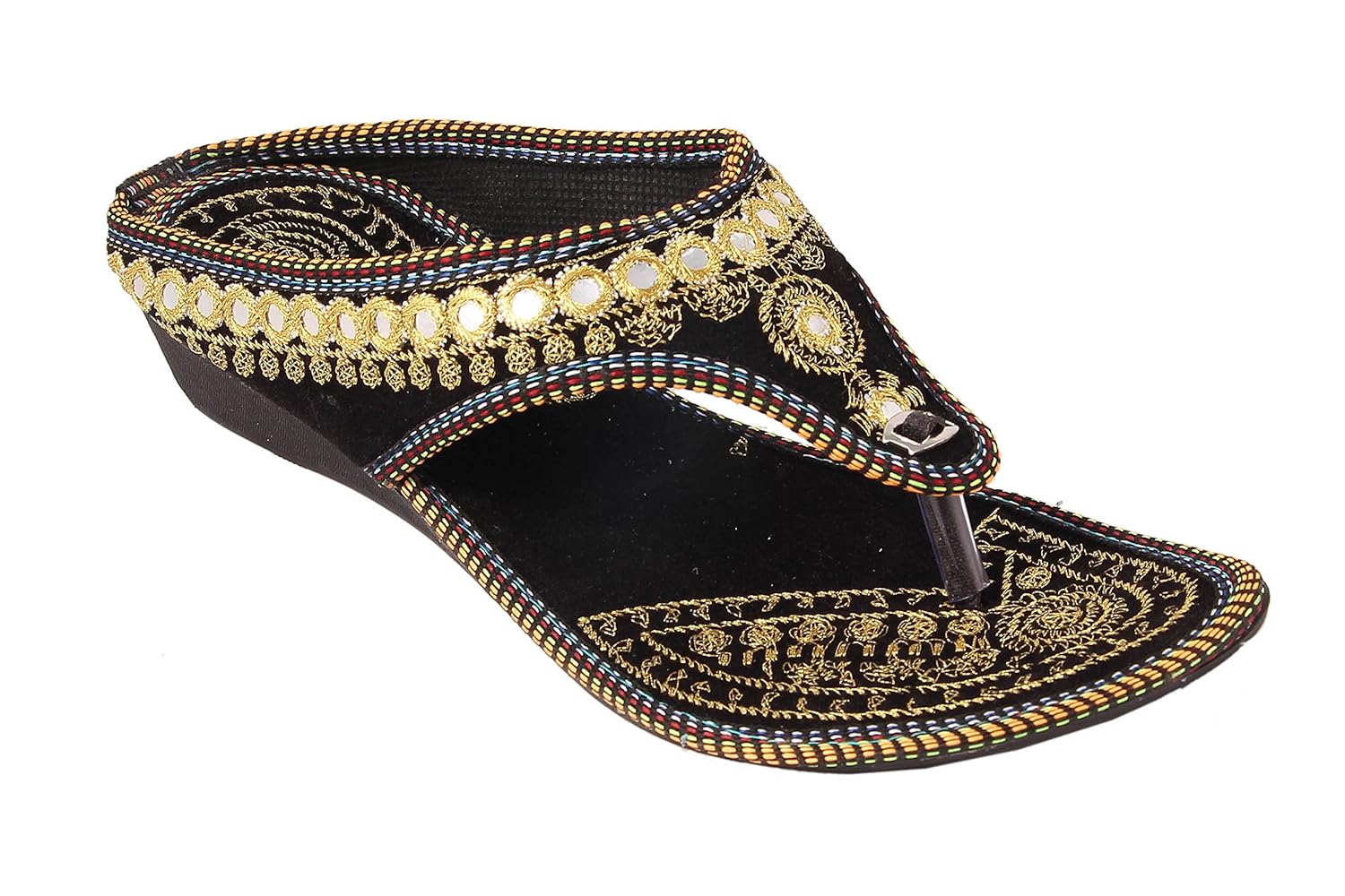 femme royale rajasthani/jaipuri ethnic sheesha zari embroidery work chappal sandal