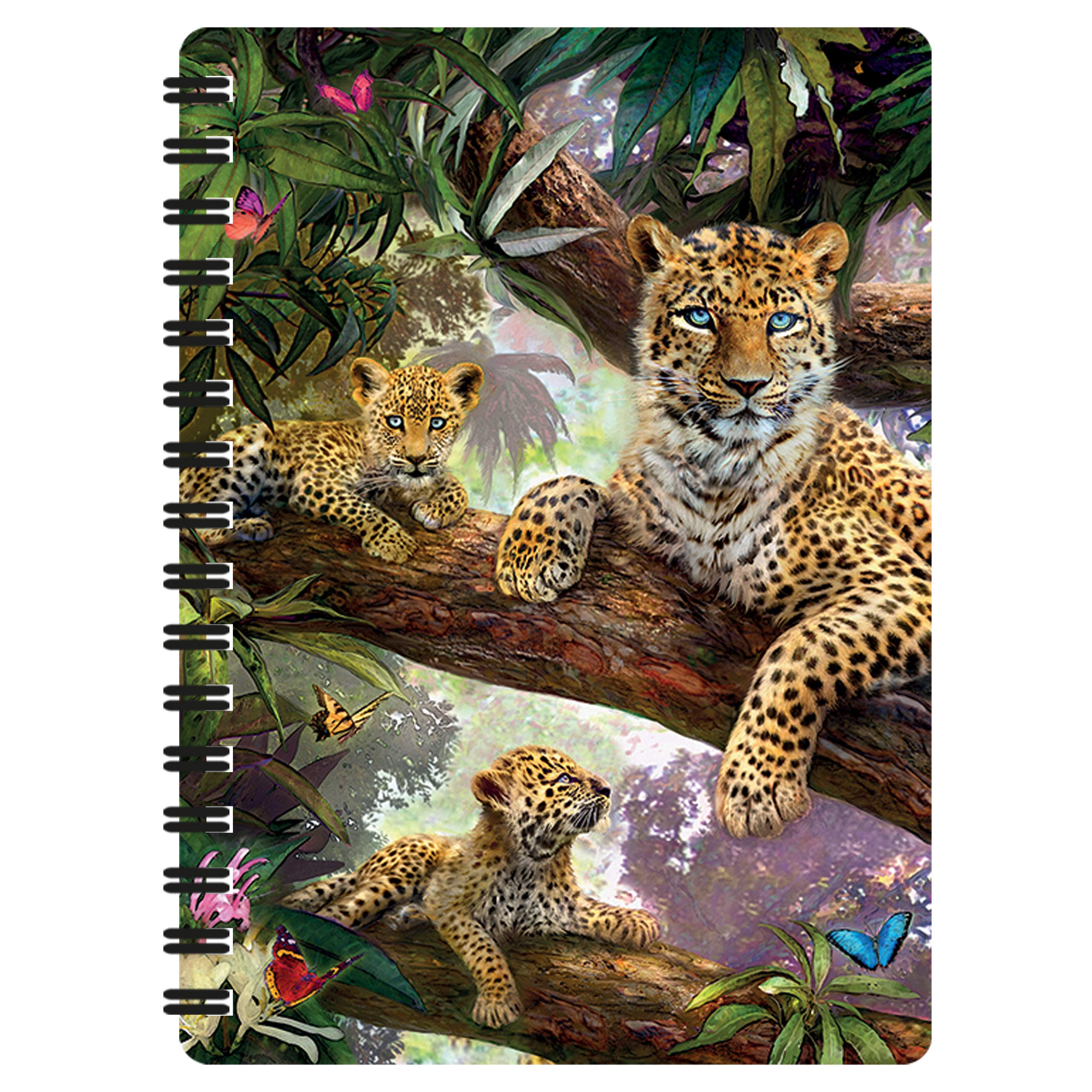 3D LiveLife Jotter - Treetop Leopards from Deluxebase. Lenticular 3D Big Cat A6 Spiral Notebook with plain recycled paper pages. Artwork licensed from renowned artist Jan Patrik Kra
