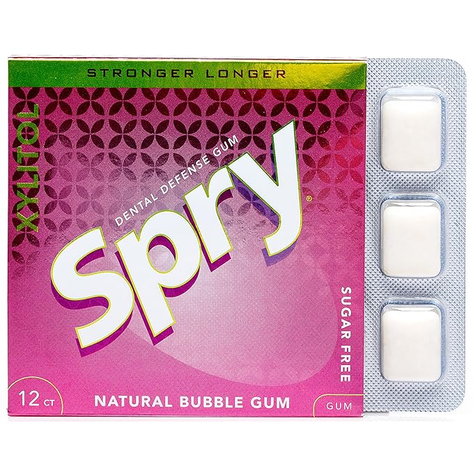 Spry Xylitol Gum, Stronger Longer Bubble Gum, 12ct Blister