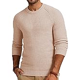 JMIERR Mens Crewneck Sweater Waffle Textured Knitted Solid Pullover Casual Daily Wear Soft 2025 Fashion Pullovers